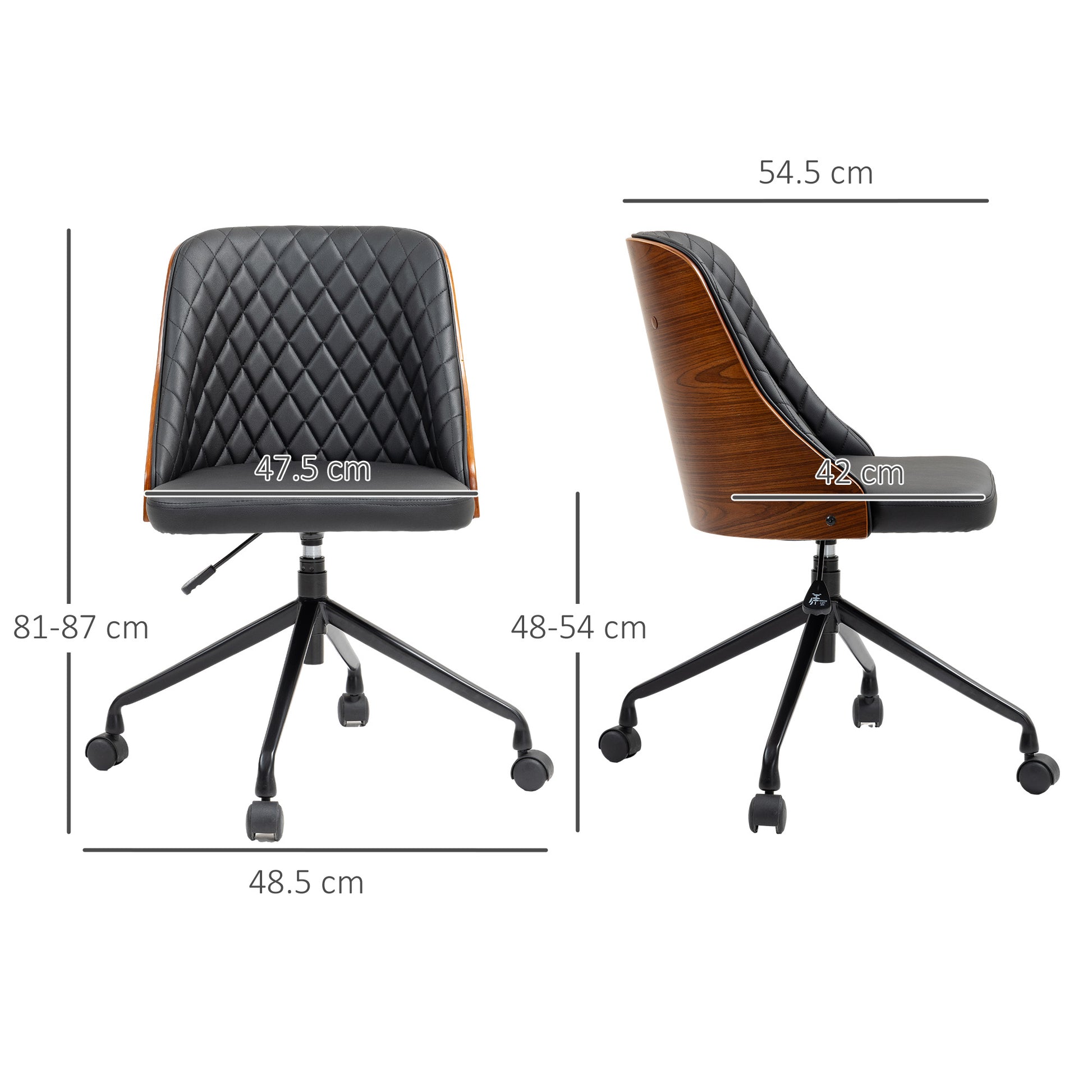 Office Chair Desk Chair Swivel Chair Home-Office Chair Adjustable Height Ergonomic 360° Swivel Wheels Foam PU Black 48.5 x 54.5 x 81-87 cm