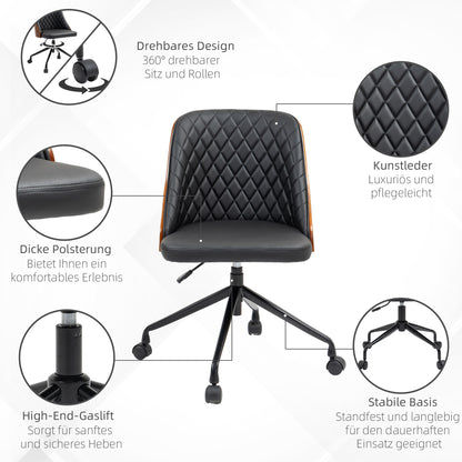 Office Chair Desk Chair Swivel Chair Home-Office Chair Adjustable Height Ergonomic 360° Swivel Wheels Foam PU Black 48.5 x 54.5 x 81-87 cm
