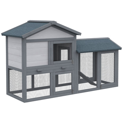 Outdoor Wooden Rabbit Hutch with Removable Tray Non-Slip Ramp Built-in Doors Large Activity Space 147x54x84 cm Gray