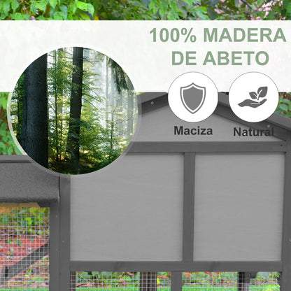 Outdoor Wooden Rabbit Hutch with Removable Tray Non-Slip Ramp Built-in Doors Large Activity Space 147x54x84 cm Gray