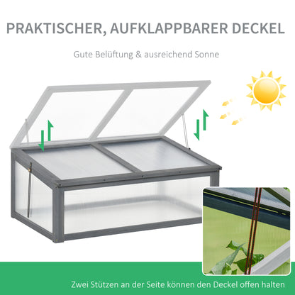 Cold Frame Wood, Mini Greenhouse 100 x 65 x 40 cm, Greenhouse with Cover, UV Protection, Light-Transmitting Cold Frame Box, Winterproof Raised Bed for Garden, Gray