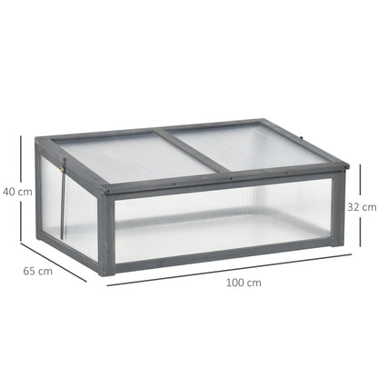 Cold Frame Wood, Mini Greenhouse 100 x 65 x 40 cm, Greenhouse with Cover, UV Protection, Light-Transmitting Cold Frame Box, Winterproof Raised Bed for Garden, Gray