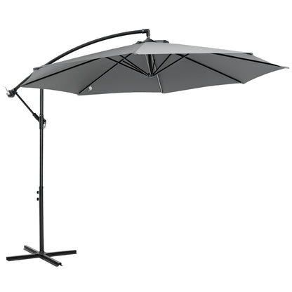Cantilever Umbrella Ø300 cm Tiltable Sunshade with UV Protection Crank Umbrella with Stand, Crank Device, Market Umbrella Garden Umbrella Sun Protection for Balcony Garden Terrace Gray