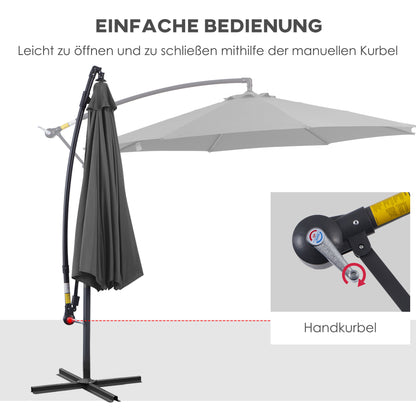 Cantilever Umbrella Ø300 cm Tiltable Sunshade with UV Protection Crank Umbrella with Stand, Crank Device, Market Umbrella Garden Umbrella Sun Protection for Balcony Garden Terrace Gray