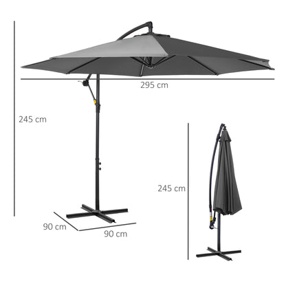 Cantilever Umbrella Ø300 cm Tiltable Sunshade with UV Protection Crank Umbrella with Stand, Crank Device, Market Umbrella Garden Umbrella Sun Protection for Balcony Garden Terrace Gray