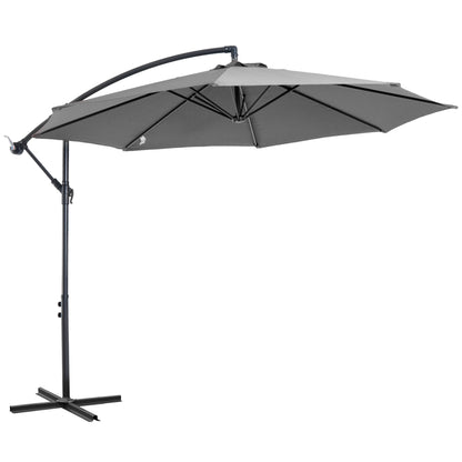 Cantilever Umbrella Ø300 cm Tiltable Sunshade with UV Protection Crank Umbrella with Stand, Crank Device, Market Umbrella Garden Umbrella Sun Protection for Balcony Garden Terrace Gray