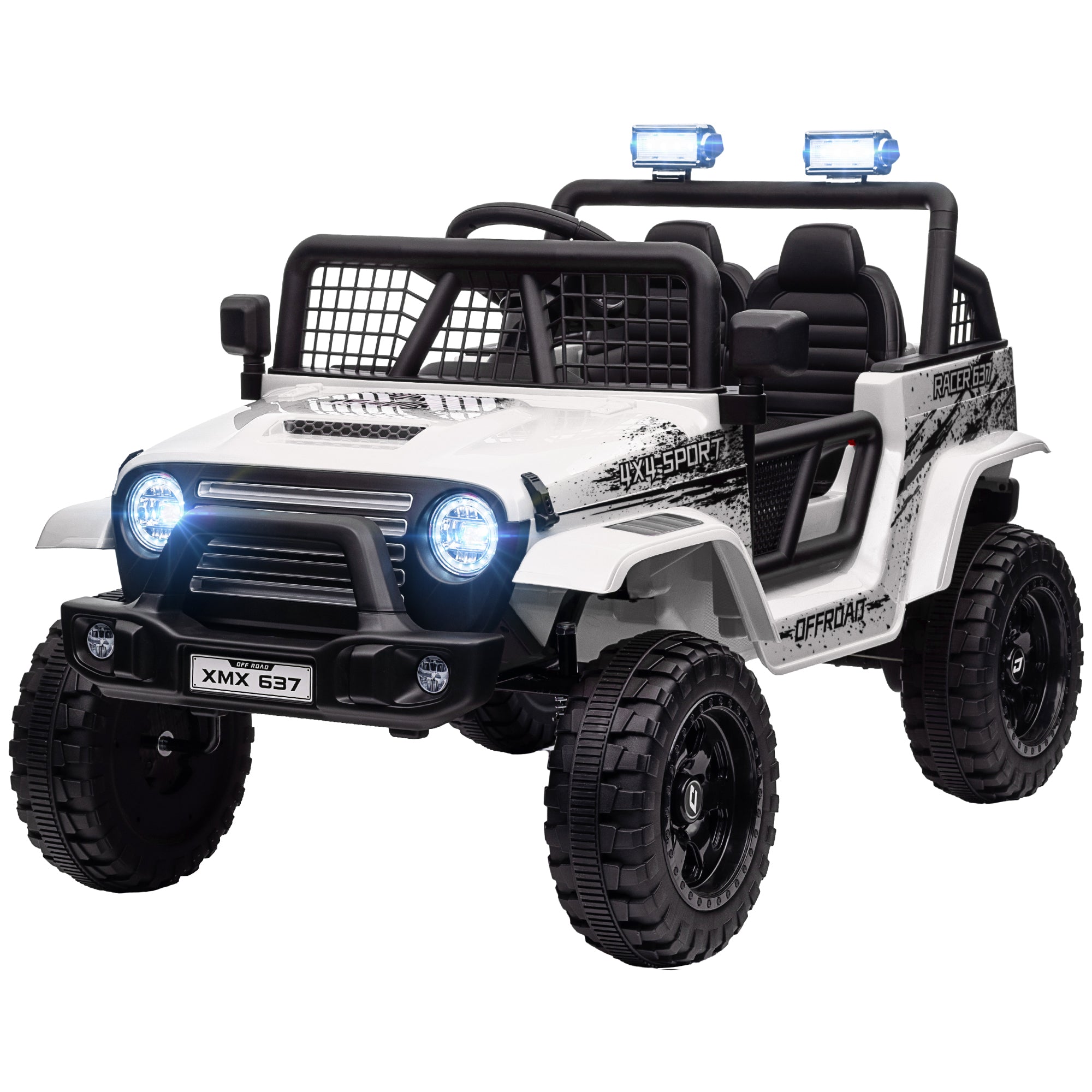 Children's Electric Car, 12V 3-5 km/h Electric Kids Car with 2.4G Remote Control, Shock Absorber, Electric Kids Vehicle with Music, Headlights, Horn, MP3, Electric Car for Kids 3-6 Years, White