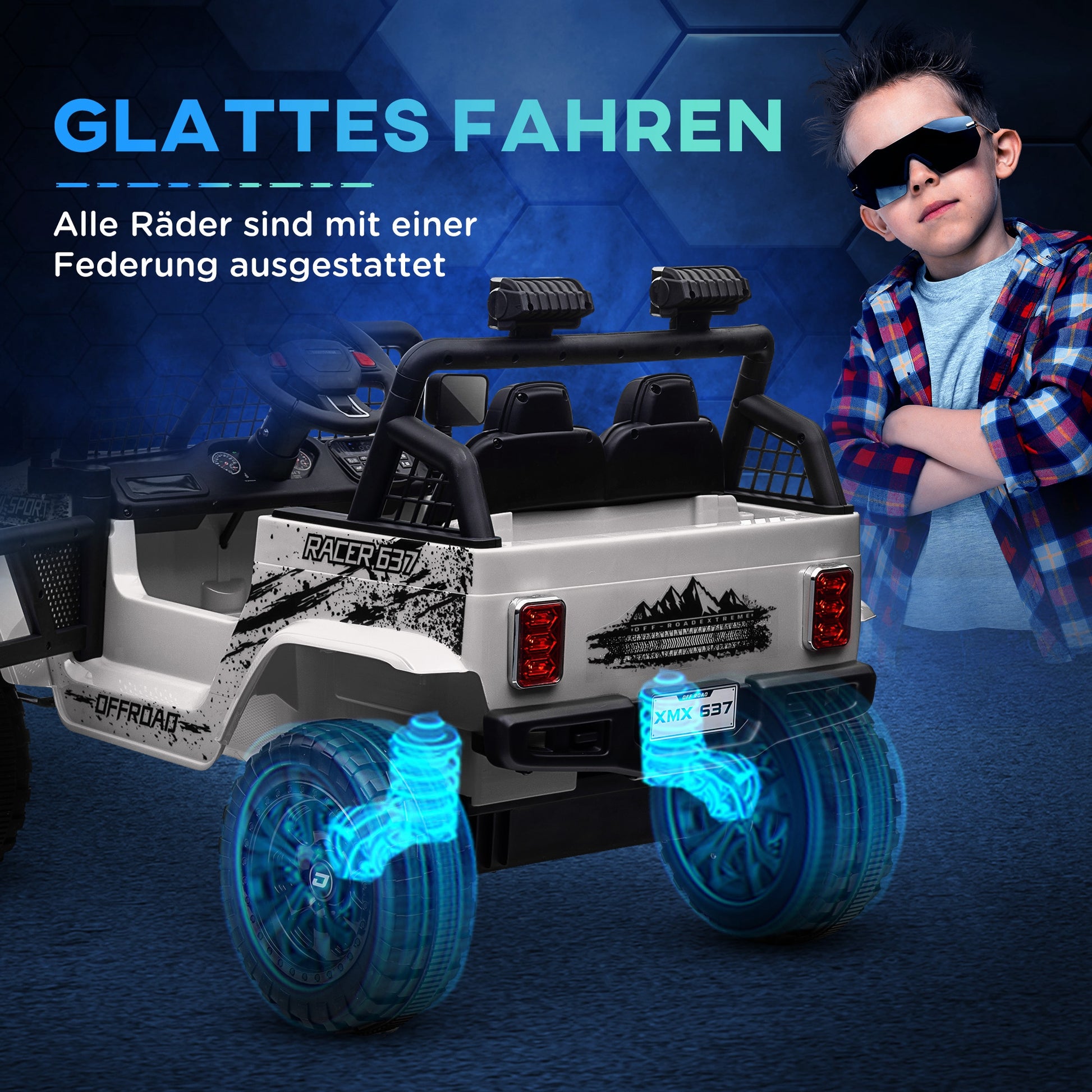 Children's Electric Car, 12V 3-5 km/h Electric Kids Car with 2.4G Remote Control, Shock Absorber, Electric Kids Vehicle with Music, Headlights, Horn, MP3, Electric Car for Kids 3-6 Years, White