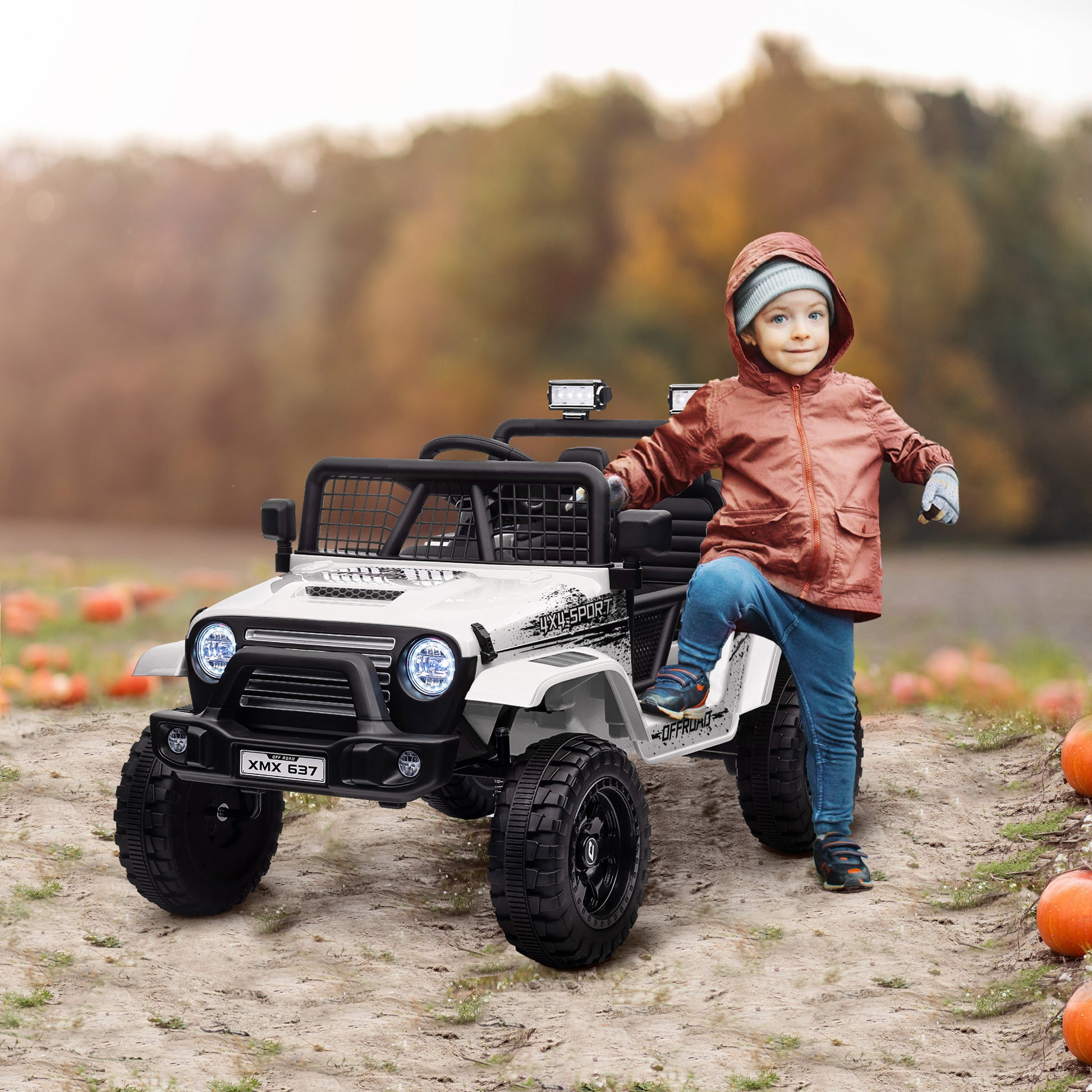 Children's Electric Car, 12V 3-5 km/h Electric Kids Car with 2.4G Remote Control, Shock Absorber, Electric Kids Vehicle with Music, Headlights, Horn, MP3, Electric Car for Kids 3-6 Years, White