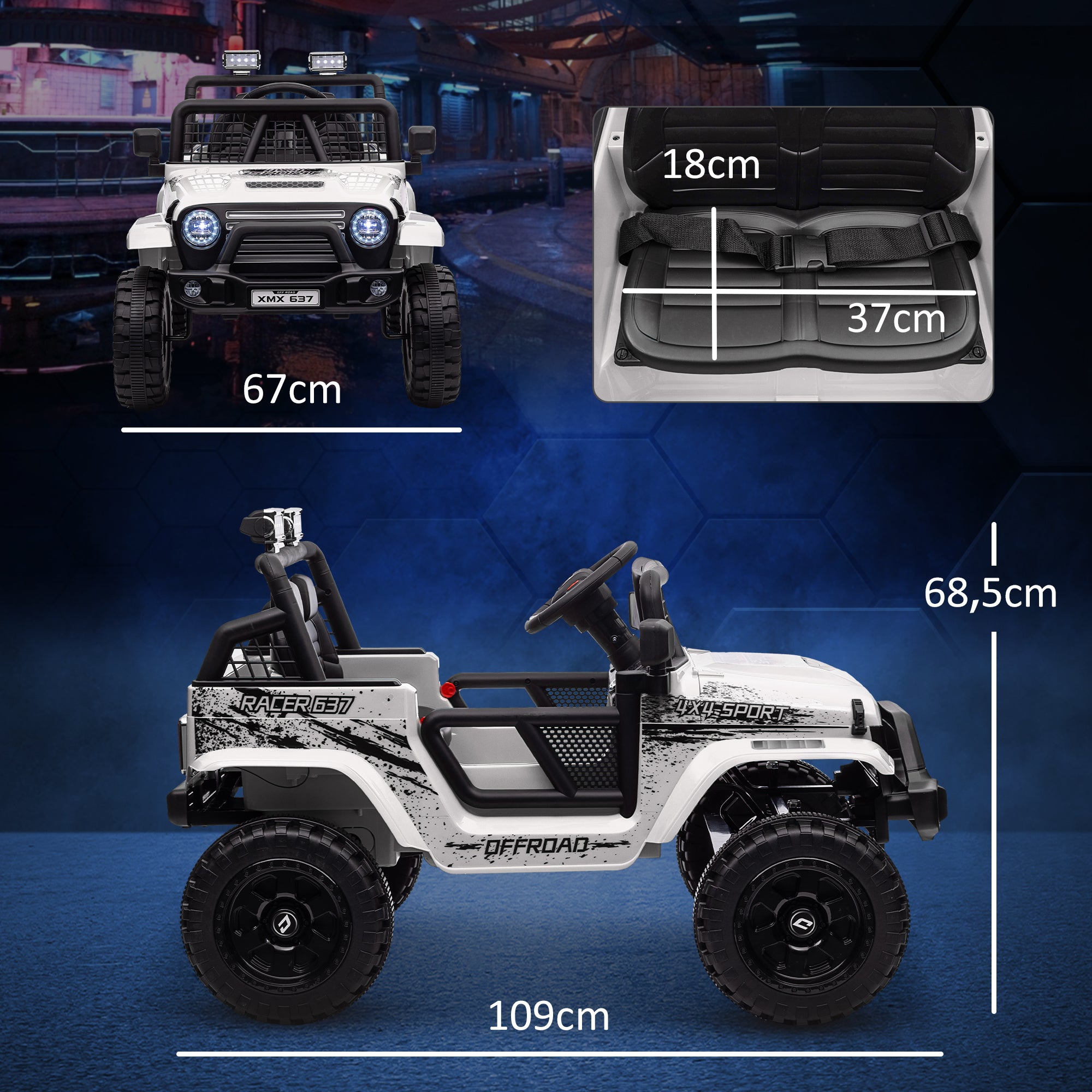 Children's Electric Car, 12V 3-5 km/h Electric Kids Car with 2.4G Remote Control, Shock Absorber, Electric Kids Vehicle with Music, Headlights, Horn, MP3, Electric Car for Kids 3-6 Years, White