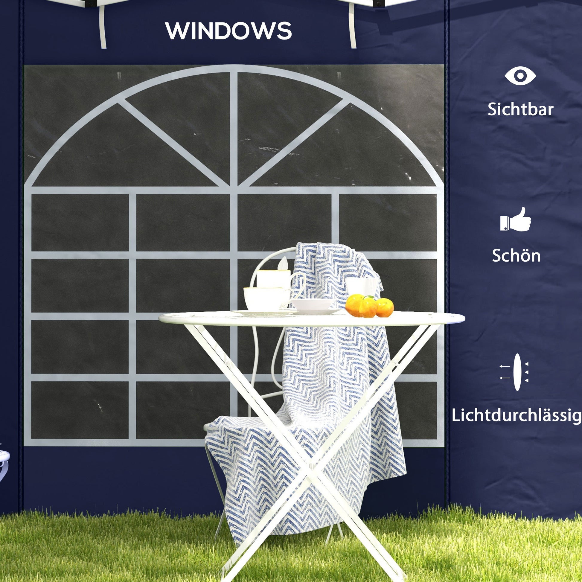 2-Piece Side Walls for Pavilion 3x3/3x6 m, Side Wall with Window and Velcro Closure, Waterproof Oxford Fabric Side Walls, as Wind Protection and Privacy Screen for Party Tent, Blue
