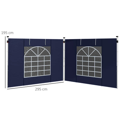 2-Piece Side Walls for Pavilion 3x3/3x6 m, Side Wall with Window and Velcro Closure, Waterproof Oxford Fabric Side Walls, as Wind Protection and Privacy Screen for Party Tent, Blue