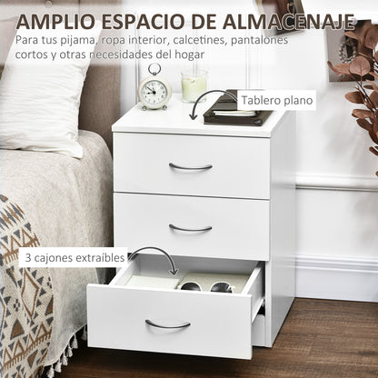 Modern Bedside Table Nightstand with 3 Drawers Side Table for Living Room Bedroom Load 50 kg 40x35x58 cm White
