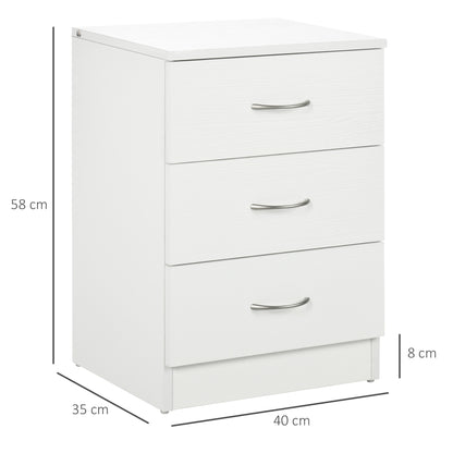 Modern Bedside Table Nightstand with 3 Drawers Side Table for Living Room Bedroom Load 50 kg 40x35x58 cm White