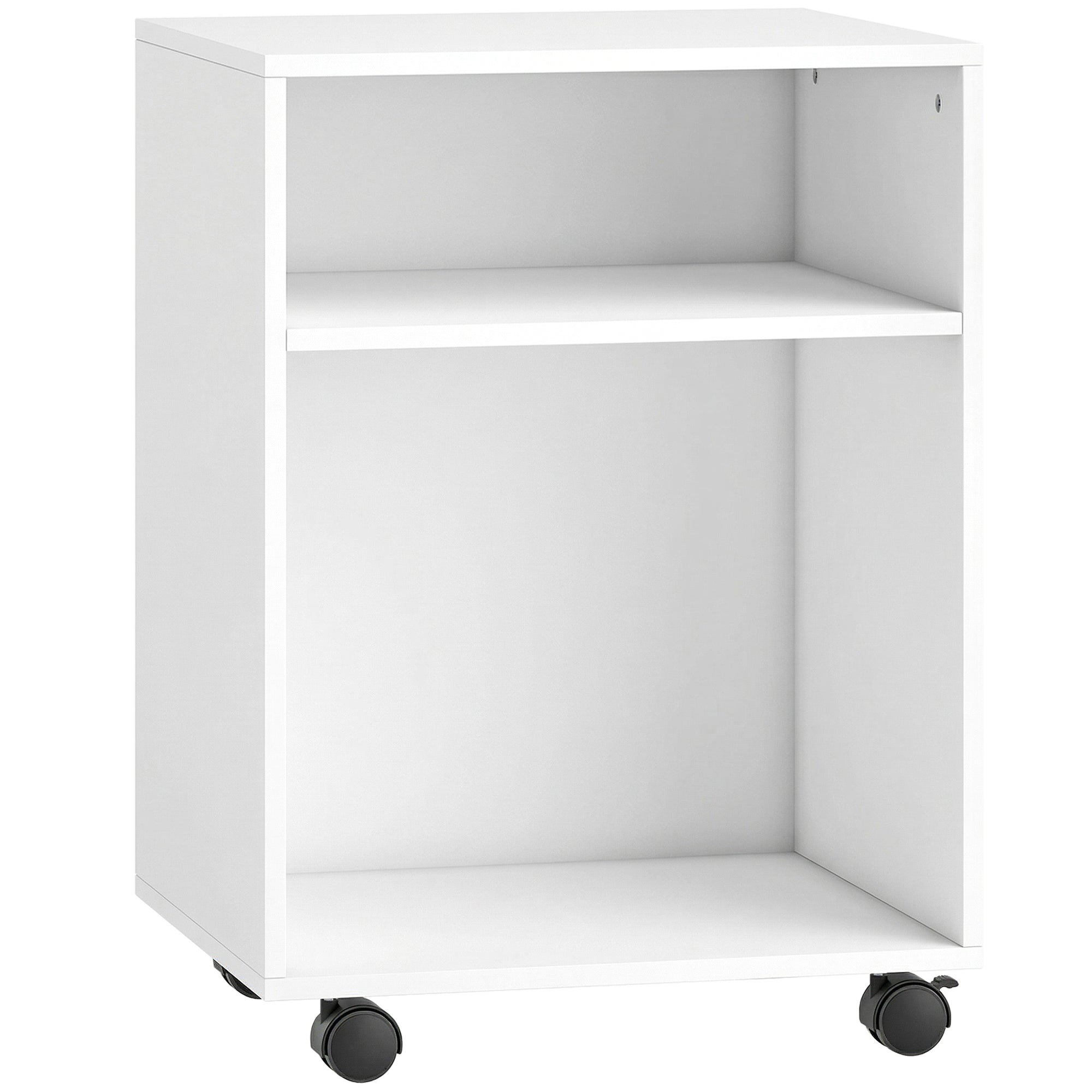 Printer Stand with 2 Open Shelves & Locking Wheels — Desk Organizer for Printer, Fax, Scanner — 15.7 x 13.8 x 22.0 in, White