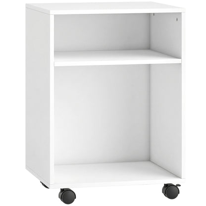 Printer Stand with 2 Open Shelves & Locking Wheels — Desk Organizer for Printer, Fax, Scanner — 15.7 x 13.8 x 22.0 in, White