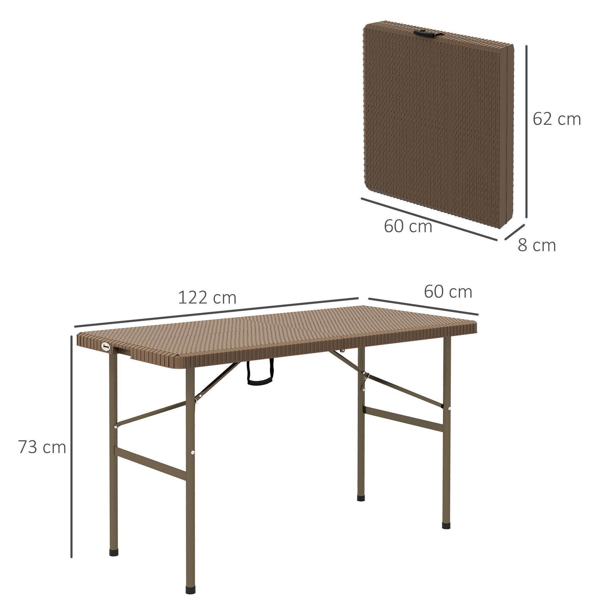 Camping Table Folding Table with Rattan Look, Buffet Table for 4 People, Garden Table for Balcony, Terrace, Holds up to 50 kg, HDPE, Brown, 122 x 60 x 73 cm