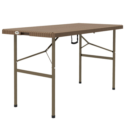 Camping Table Folding Table with Rattan Look, Buffet Table for 4 People, Garden Table for Balcony, Terrace, Holds up to 50 kg, HDPE, Brown, 122 x 60 x 73 cm