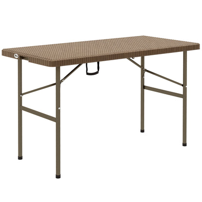 Camping Table Folding Table with Rattan Look, Buffet Table for 4 People, Garden Table for Balcony, Terrace, Holds up to 50 kg, HDPE, Brown, 122 x 60 x 73 cm