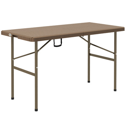 Camping Table Folding Table with Rattan Look, Buffet Table for 4 People, Garden Table for Balcony, Terrace, Holds up to 50 kg, HDPE, Brown, 122 x 60 x 73 cm