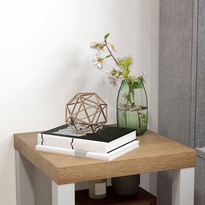 Wheeled Side Table with Open Shelf Side Table for Sofa Living Room Bedroom 40x40x40 cm Natural and White