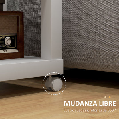 Wheeled Side Table with Open Shelf Side Table for Sofa Living Room Bedroom 40x40x40 cm Natural and White