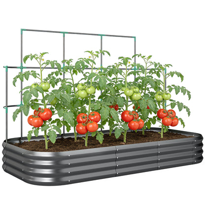 Raised Garden Bed with Trellis, Galvanized Metal Planter with Protective Edge & Gloves for Herbs, Vegetables, Flowers — 86.6 x 43.3 x 59.1 in (220 x 110 x 150 cm), Dark Gray
