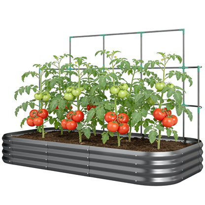 Raised Garden Bed with Trellis, Galvanized Metal Planter with Protective Edge & Gloves for Herbs, Vegetables, Flowers — 86.6 x 43.3 x 59.1 in (220 x 110 x 150 cm), Dark Gray