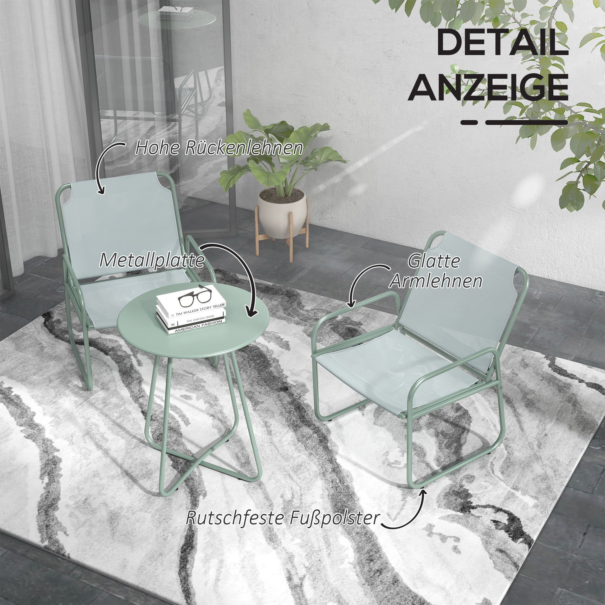 3 Piece Bistro Set, Balcony Furniture Set including 1 Table, 2 Chairs, Garden Furniture Set, Patio Seating Group for Garden, Terrace, Mesh, Green