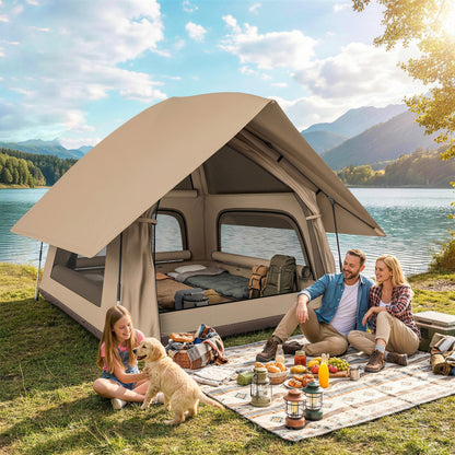 Pop-Up Camping Tent for 2–3 People, Portable Foldable Dome, 3000 mm Waterproof, 3 Mesh Windows, Integrated Floor & Carry Bag, 235 x 235 x 184 cm (Khaki)