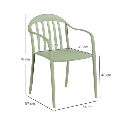 Garden Chair 4-Piece Set Weatherproof Plastic Garden Chairs Stackable Chair with Armrest Backrest Stackable Patio Chair up to 120kg Load-bearing Garden Furniture for Backyard, Garden, Balcony Green