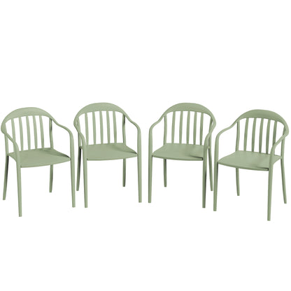 Garden Chair 4-Piece Set Weatherproof Plastic Garden Chairs Stackable Chair with Armrest Backrest Stackable Patio Chair up to 120kg Load-bearing Garden Furniture for Backyard, Garden, Balcony Green