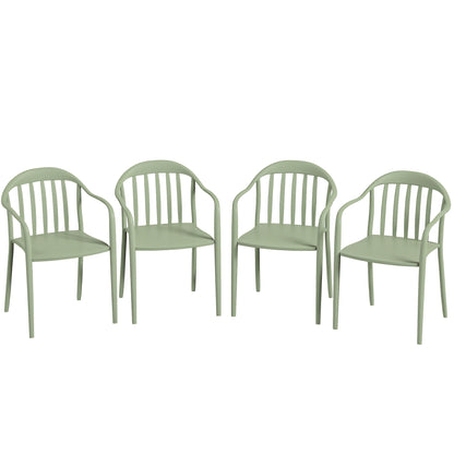 Garden Chair 4-Piece Set Weatherproof Plastic Garden Chairs Stackable Chair with Armrest Backrest Stackable Patio Chair up to 120kg Load-bearing Garden Furniture for Backyard, Garden, Balcony Green