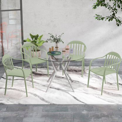 Garden Chair 4-Piece Set Weatherproof Plastic Garden Chairs Stackable Chair with Armrest Backrest Stackable Patio Chair up to 120kg Load-bearing Garden Furniture for Backyard, Garden, Balcony Green