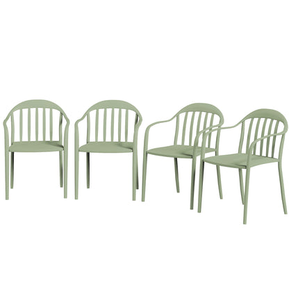 Garden Chair 4-Piece Set Weatherproof Plastic Garden Chairs Stackable Chair with Armrest Backrest Stackable Patio Chair up to 120kg Load-bearing Garden Furniture for Backyard, Garden, Balcony Green