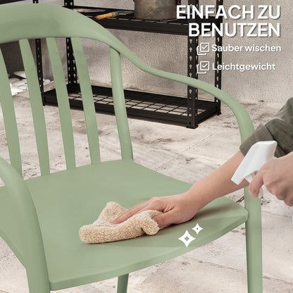 Garden Chair 4-Piece Set Weatherproof Plastic Garden Chairs Stackable Chair with Armrest Backrest Stackable Patio Chair up to 120kg Load-bearing Garden Furniture for Backyard, Garden, Balcony Green