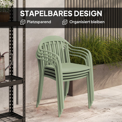 Garden Chair 4-Piece Set Weatherproof Plastic Garden Chairs Stackable Chair with Armrest Backrest Stackable Patio Chair up to 120kg Load-bearing Garden Furniture for Backyard, Garden, Balcony Green