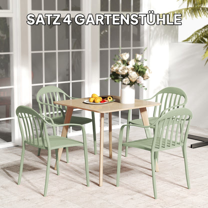 Garden Chair 4-Piece Set Weatherproof Plastic Garden Chairs Stackable Chair with Armrest Backrest Stackable Patio Chair up to 120kg Load-bearing Garden Furniture for Backyard, Garden, Balcony Green