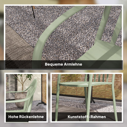 Garden Chair 4-Piece Set Weatherproof Plastic Garden Chairs Stackable Chair with Armrest Backrest Stackable Patio Chair up to 120kg Load-bearing Garden Furniture for Backyard, Garden, Balcony Green