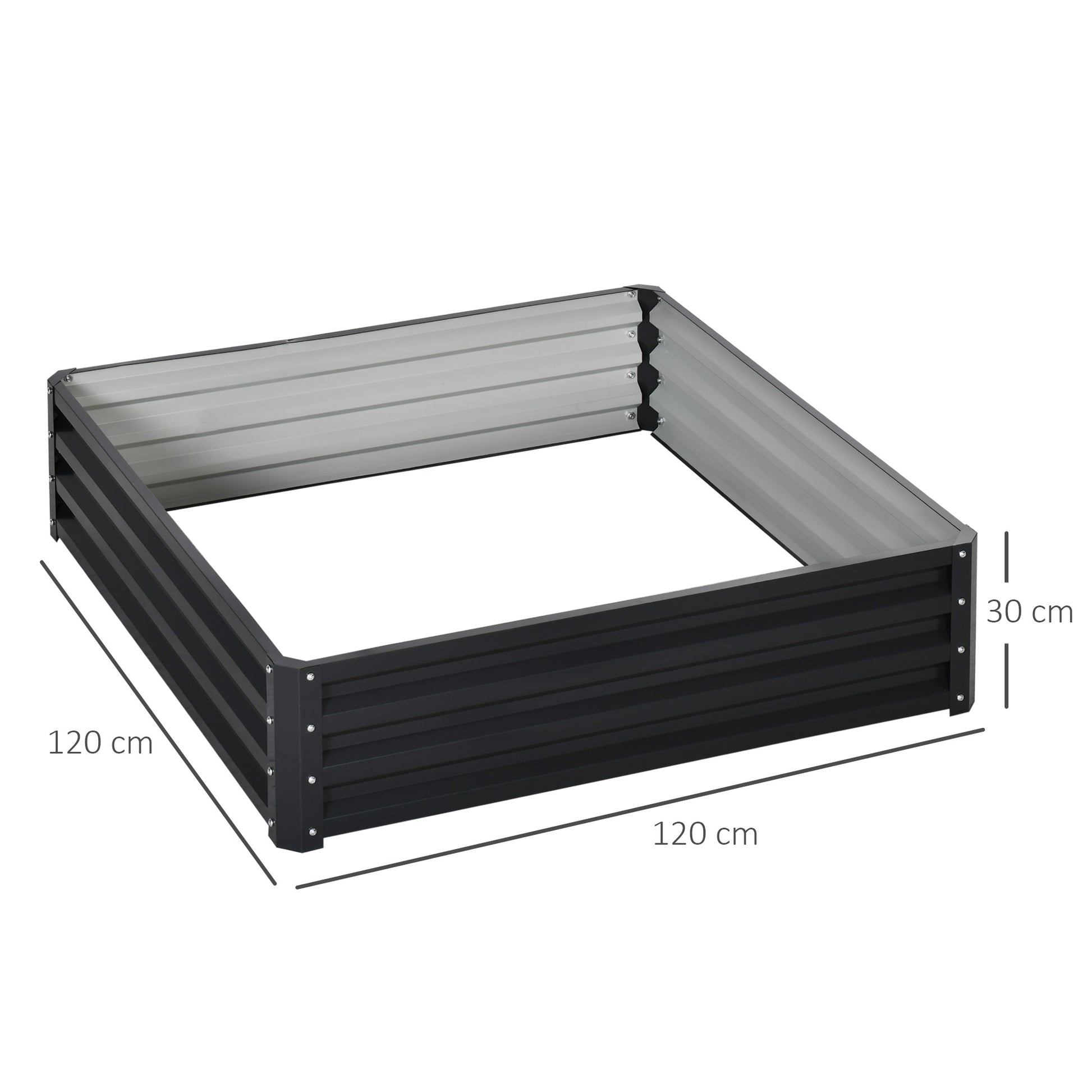 Raised Garden Bed, Planter Box, Vegetable Bed, Plant Box, Herb Bed for Garden, Patio, Balcony, Steel, Gray, 120 x 120 x 30 cm