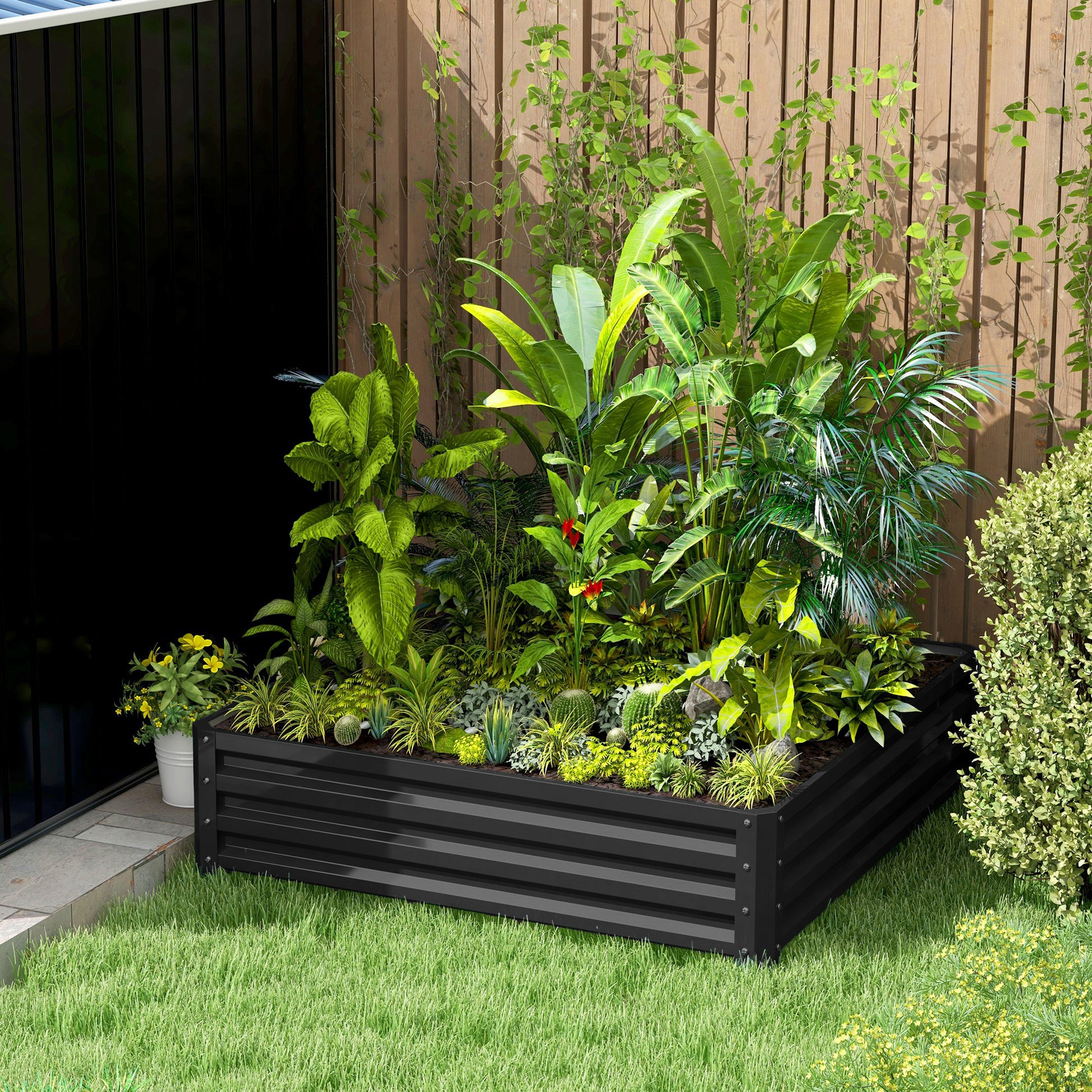 Raised Garden Bed, Planter Box, Vegetable Bed, Plant Box, Herb Bed for Garden, Patio, Balcony, Steel, Gray, 120 x 120 x 30 cm