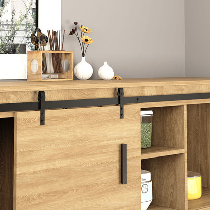 200 cm Sliding Door Complete Set Sliding Door Fitting with Floor Guide, Sliding Door Rail, Sliding Door Rollers System for Single Wooden Sliding Door