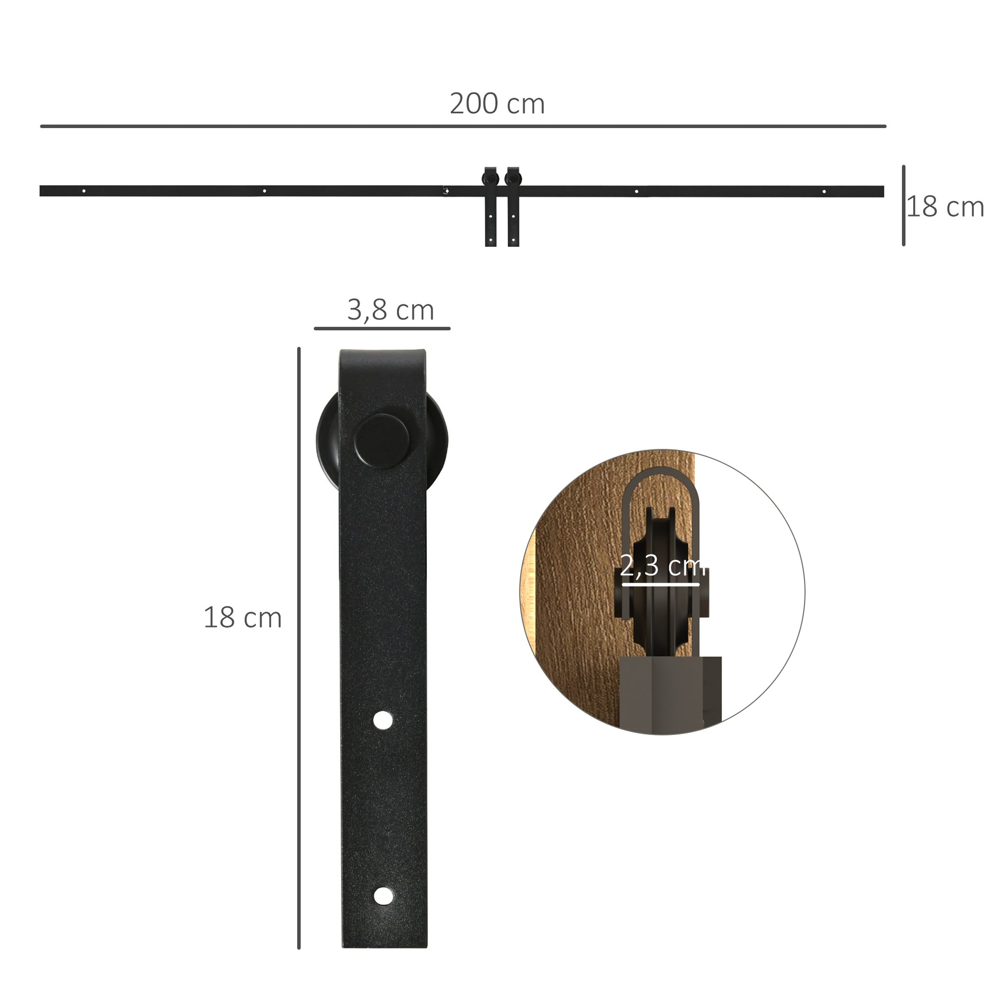 200 cm Sliding Door Complete Set Sliding Door Fitting with Floor Guide, Sliding Door Rail, Sliding Door Rollers System for Single Wooden Sliding Door