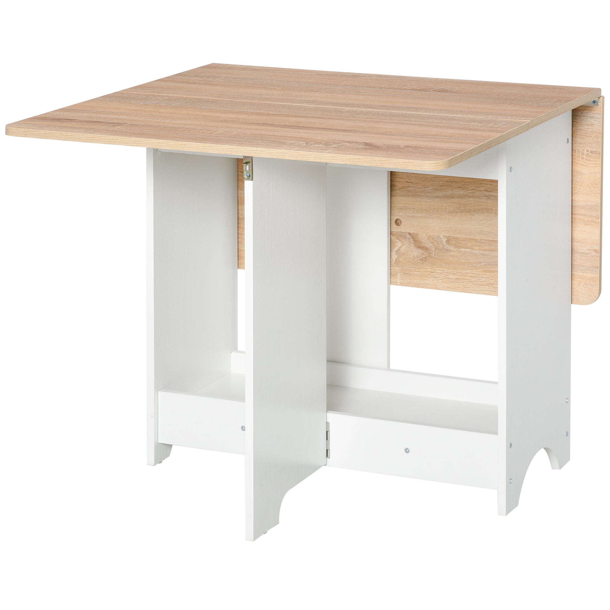 Folding Console Table with Shelf Compartment, Coffee Table for Living Room and Kitchen, Folding Table, Space-Saving, Wood Color and White, 118x80x72cm