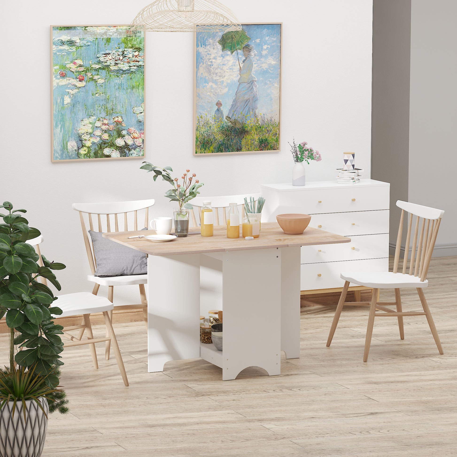 Folding Console Table with Shelf Compartment, Coffee Table for Living Room and Kitchen, Folding Table, Space-Saving, Wood Color and White, 118x80x72cm