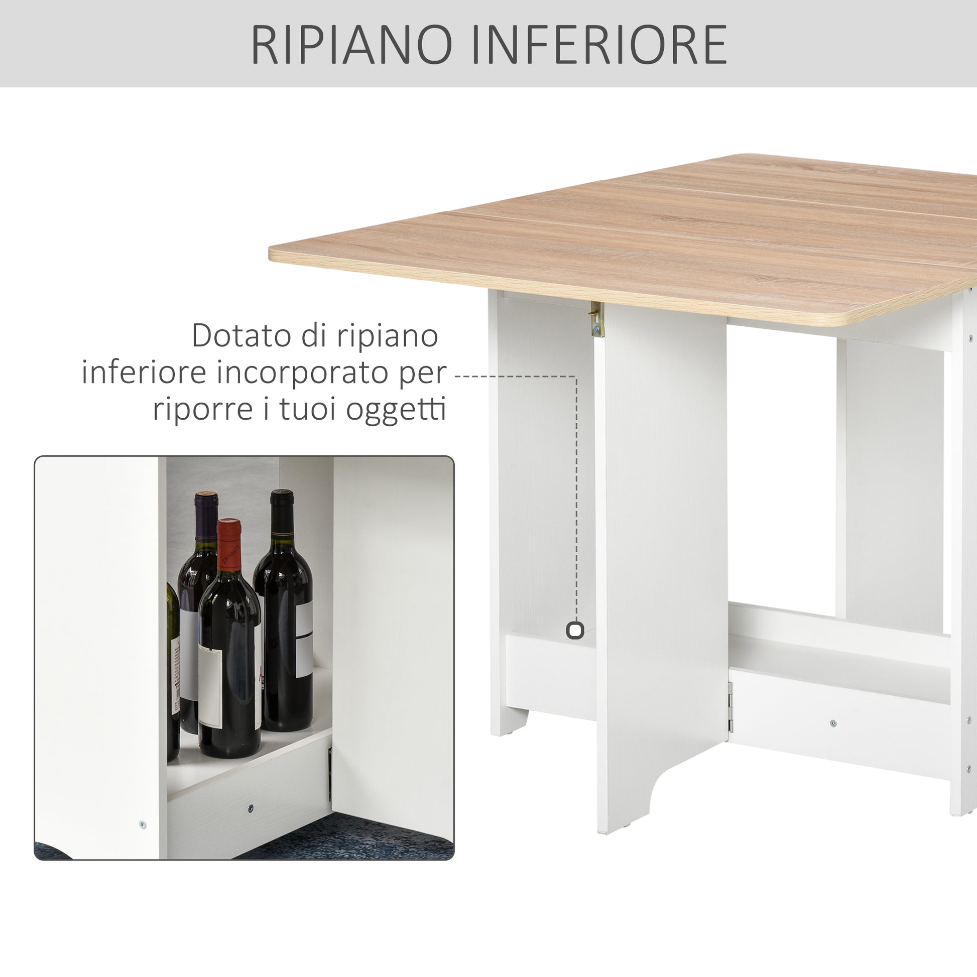 Folding Console Table with Shelf Compartment, Coffee Table for Living Room and Kitchen, Folding Table, Space-Saving, Wood Color and White, 118x80x72cm