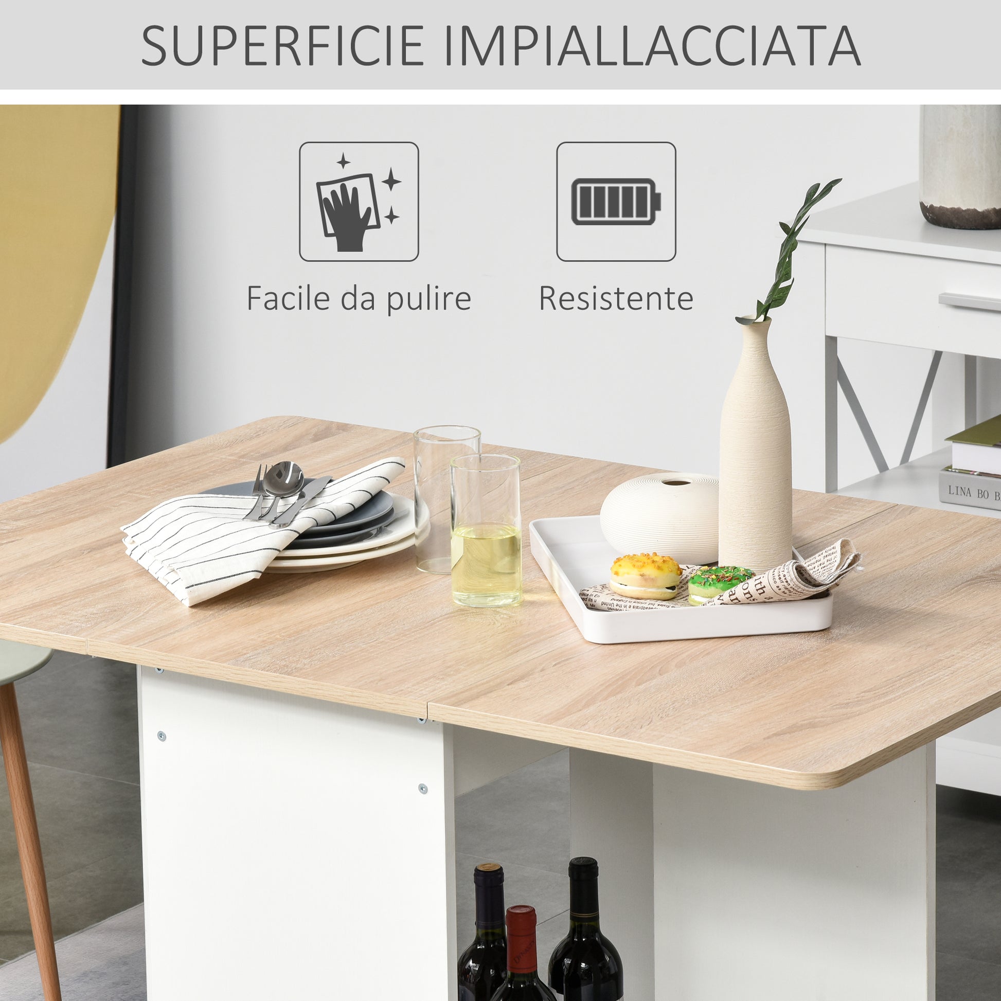 Folding Console Table with Shelf Compartment, Coffee Table for Living Room and Kitchen, Folding Table, Space-Saving, Wood Color and White, 118x80x72cm