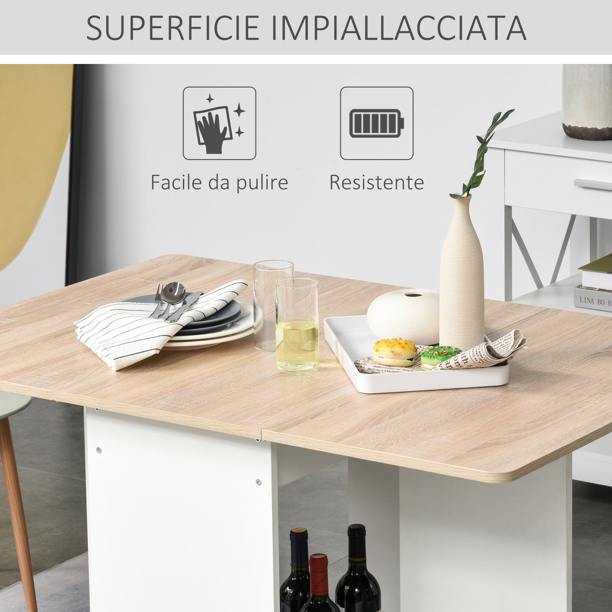Folding Console Table with Shelf Compartment, Coffee Table for Living Room and Kitchen, Folding Table, Space-Saving, Wood Color and White, 118x80x72cm