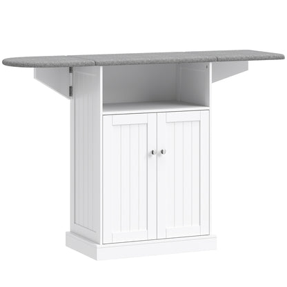 Rolling Ironing Cabinet with Foldable Ironing Board, Open Compartment & Adjustable Shelf — White, 131 x 37 x 89.5 cm