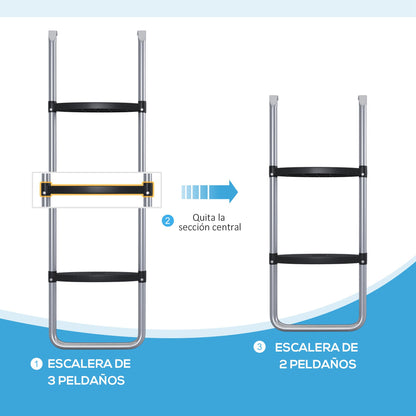 SPORTNOW Steel Trampoline Ladder 3 or 2 Steps with Wide Steps and 2 Hooks Load 120 kg 110x32 cm Silver